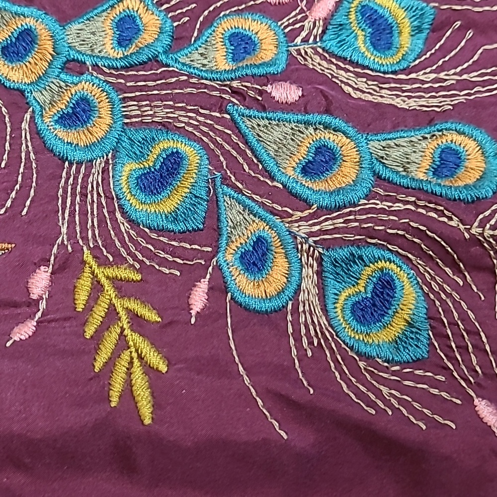 JOHNNY WAS WORKSHOP 100% SILK PEACOCK FLORAL EMBROIDERED TUNIC POPOVER BLOUSE XL - Picture 11 of 15